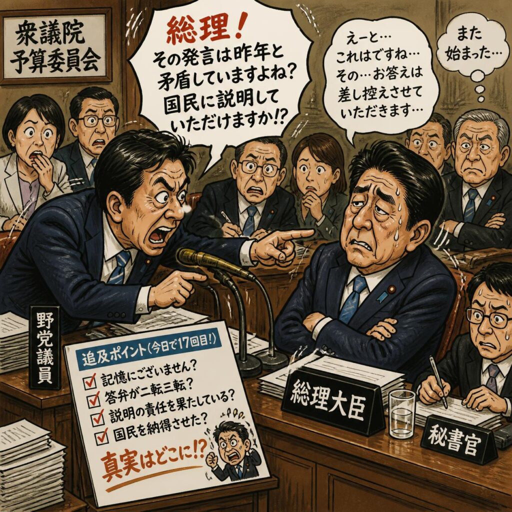国会で首相を追及する野党議員